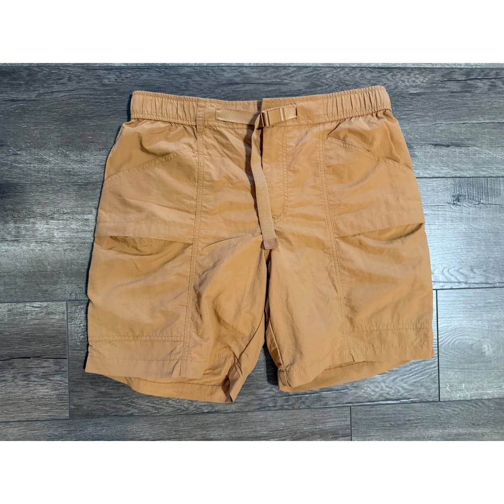 Eddie Bauer Mens Medium Brown Nylon Hiking Shorts Ripstop Belt Elastic Waist
